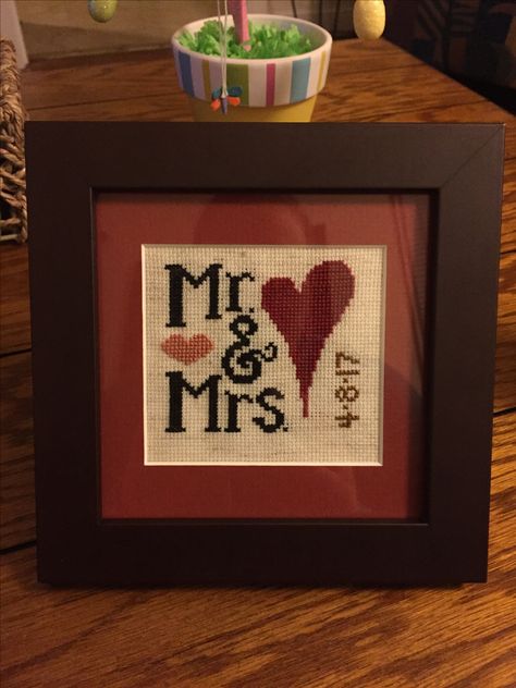 Mr. & Mrs. cross stitch Stitch Images, Cross Stitch Wedding, Christmas Cross Stitch Patterns Free, Stitch Wedding, Stitch Necklace, Everything Cross Stitch, Cross Stitch Necklace, Fiber Crafts, Wedding Cross Stitch