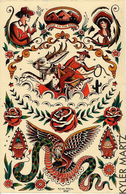 Traditional Tattoo Flash Sheets, Desenhos Old School, Traditional Tattoo Flash Art, Traditional Tattoo Old School, Cowboy Tattoos, Traditional Tattoo Inspiration, Traditional Style Tattoo, Western Tattoos, Traditional Tattoo Sleeve