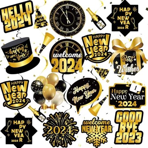 Happy New Year Decorations 2024 Hanging Swirls - 32 Pcs Happy New Year Hanging Decorations Indoor - 2024 New Years Eve Theme Birthday Party Supplies Happy New Year Cake Topper Printable, Happy New Year Cake Topper, New Year Cake Topper, Happy New Year Cake, New Year's Cupcakes, New Year Cake, Cake Topper Printable, Nye Celebration, Dragon Cake