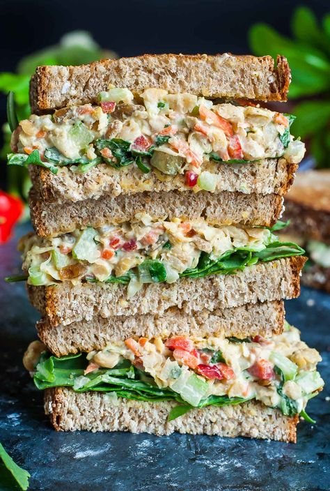 Vegetarian Garden, Roast Beef Sandwich, Chickpea Salad Sandwich, Low Carb Snack, Healthy Sandwiches, Chickpea Recipes, Tea Sandwiches, Salad Sandwich, Chickpea Salad