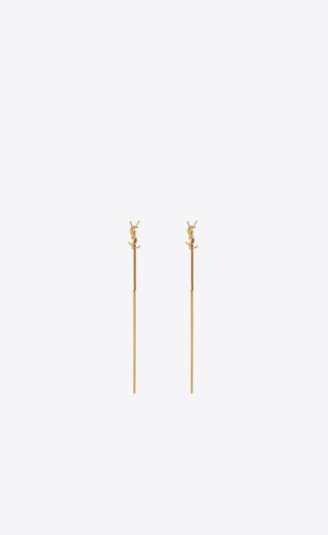 OPYUM ysl threader earrings in metal | Saint Laurent United States | YSL.com Accessories Png, Ysl Jewelry, Monogram Pendant, Rose Gold Mirror, Back Bar, Hanging Bar, Golden Earrings, Metal Stars, Pull Through