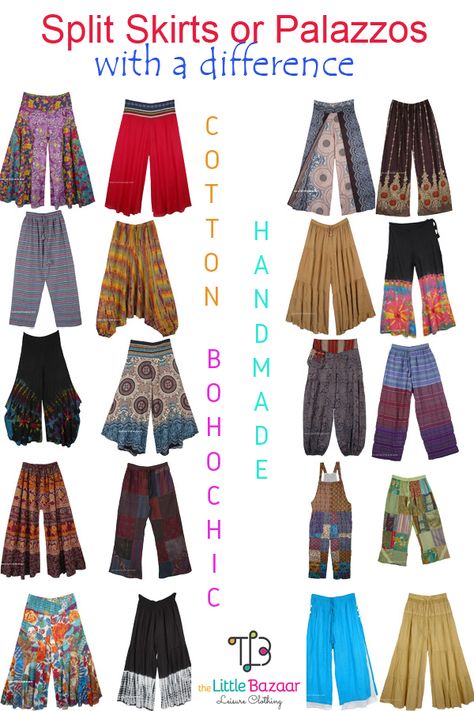 Diy Hippie Clothes, Women In Tie, Gaucho Pants, Hippie Skirts, Costura Diy, Boho Style Outfits, Split Skirt, Yoga Fashion, Hippie Outfits