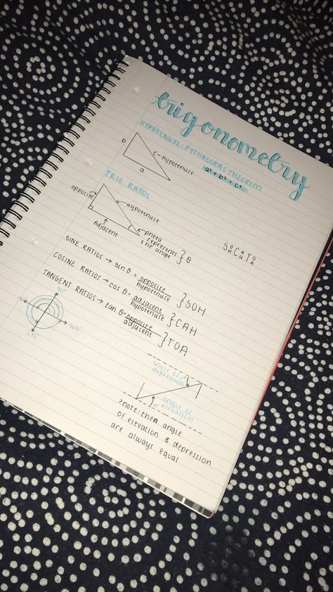 revision notes Trig Notes Aesthetic, Soh Cah Toa Notes, How To Organise Revision Notes, Aesthetic Trigonometry Notes, Sohcahtoa Notes, Trigonometry Notes Aesthetic, Maths Revision Notes Pretty, Math Revision Notes, Aesthetic School Notes Ideas Math