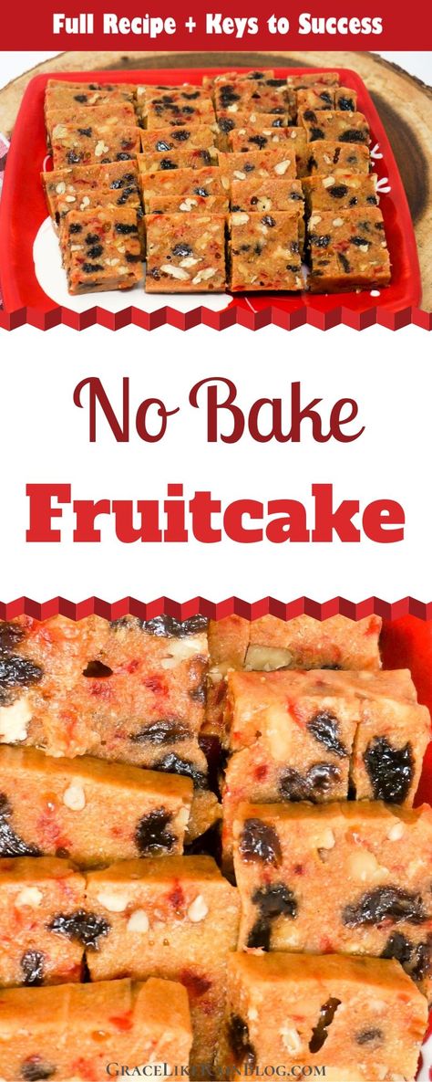 Christmas Fruitcake is one of those things that a lot of people turn up their nose at, but this No Bake Fruitcake recipe is actually really delicious, made primarily with graham crackers, butter, and marshmallows! It's one of my favorite treats at Christmas and I think you'll love it too. | Icebox Fruitcake with Graham Crackers | Fruit Cake without candied fruit | #Fruitcake #NoBake #GrahamCrackers No Bake Fruit Cake, Icebox Fruit Cake Recipe, Icebox Fruitcake, Cake With Marshmallows, Stovetop Appetizers, Holiday Fruit Cake, Fruitcake Cookies, Christmas Fruitcake, Christmas Candy Homemade