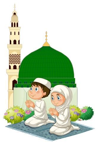 Two muslim kids praying at mosque Print Advertising Design, Mosque Illustration, 12th Rabi Ul Awal, Mosque Vector, Rabi Ul Awal, Muslim Family, Islamic Cartoon, Muslim Kids, Anime Muslim