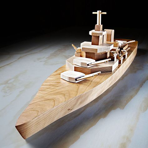 Mil-spec Iowa-class battleship woodworking plan. Whether patrolling the waves of your living room floor or anchored atop the fireplace mantle, this stately warship will make an impressive flagship for your wooden fleet. Woodworking Plans Patterns, Woodworking Projects Furniture, Wood Projects For Beginners, Wood Magazine, Woodworking Projects For Kids, Into The Wood, Woodworking Patterns, Learn Woodworking, Cool Woodworking Projects