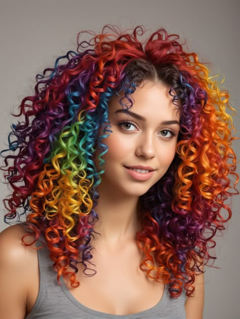 28 Mind-Blowing Rainbow Hair Ideas That Will Make You Stand Out – Scan to Talk Rainbow Curly Hair, Dip Dye Bob, Curly Rainbow Hair, Rainbow Hair Ideas, Rainbow Highlights, Rainbow Braids, Peekaboo Highlights, Editorial Hair, Multicolored Hair