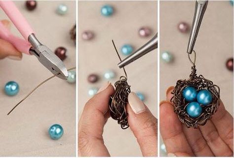 3 bisutería Bird Nest Earrings, Bird Nest Jewelry, Copper Jewelry Diy, Bird Ideas, Bird Nests, Crate Diy, Beadwork Tutorial, Bead Projects, Hand Crafts