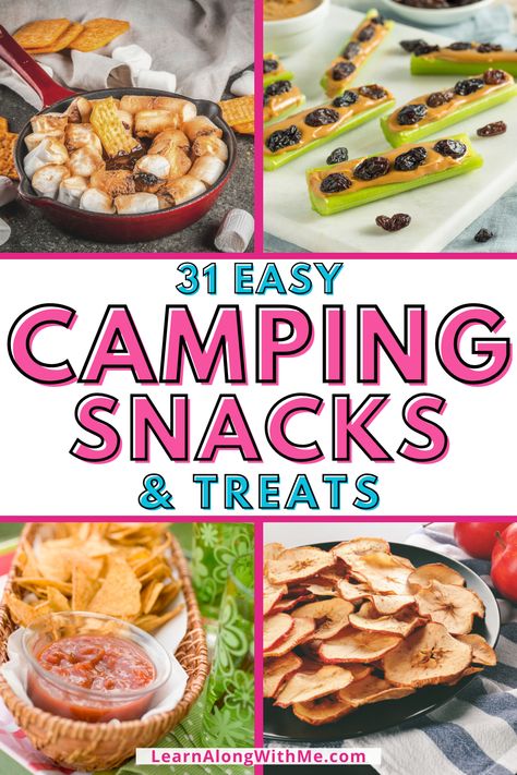 Before you pack up for camping this weekend, check out this list of 31 easy camping snacks and treats.  Will one of these options make it onto your list of "must haves"?  There are some healthy options as well as some indulgent options.  So whether you want to curb sweet or salty cravings, there is a camping snack here for you.  Click to check out the list and see which options appeal to you. Camping Sweet Treats, Snacks For Camping Easy, Best Camping Snacks, Snacks For Camping, Easy Travel Food, Healthy Camping Snacks, Easy Camping Snacks, Sweet Or Salty, Camping Meal Planning