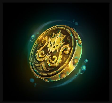 ArtStation - 'Curse of the Drowned' Loot Assets (League of Legends), Samuel Thompson Mystical Castle, Magic Coins, Coin Icon, Currency Design, 2d Game Art, Blizzard Hearthstone, Coin Art, Coin Design, Game Props