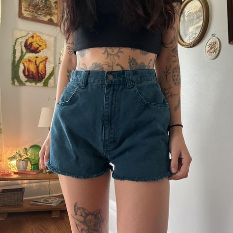 Vintage 90s Jordache Cut Off Shorts   blue/ green... - Depop Short Jeans Outfit, Jean Short Outfits, 90s Shorts, Short Jeans, Jeans Outfit, Colored Denim, Cut Off Shorts, Jean Outfits, Cut Off