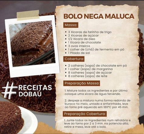 Bolo nega maluca Mini Donuts, Cake Donuts, Portuguese Recipes, Sweet Candy, Cake Cookies, Workout Food, Cupcake Cakes, Cake Recipes, Pasta