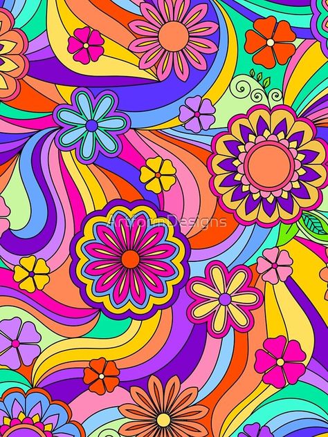 Flower Power Art, Retro Color Palette, Color Design Inspiration, Black Light Posters, Hippie Painting, Hippie Flowers, Hippie Wallpaper, Rainbow Wallpaper, Bullet Journal Lettering Ideas