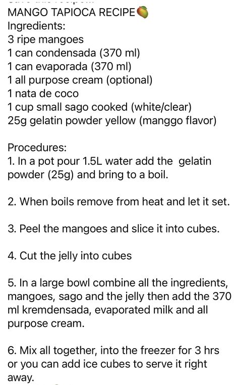 Mango Tapioca Recipe, Tapioca Recipes, Chamorro Recipes, Mango Recipes, Large Bowl, Ingredients Recipes, Jelly, Coco, Mango