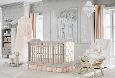 Taking from her unforgettable bridal designs, the Monique Lhuillier and Pottery Barn Kids collection adds magic and fantasy to the nursery and kids room. Monique Lhuillier Pottery Barn Kids, Pottery Barn Kids Nursery, Pottery Barn Nursery, Pottery Barn Crib, Vintage Kids Room, Ideas Habitaciones, Dream Nurseries, Nursery Curtains