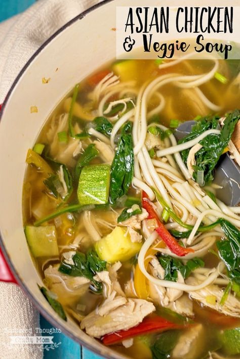 Asian Vegetable Soup, Chicken And Veggie Soup, Easy Family Dinners Healthy, Chicken Veggie Soup, Lemon Chicken Pasta, Vegetable Soup With Chicken, White Chili Chicken Recipe, Vegetarian Soup Recipes, Asian Vegetables