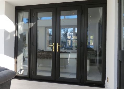 walk-in closet doors Terraced House Interior, French Doors With Side Panels, Doors With Side Panels, French Chateau Homes, French Doors Patio Exterior, Black French Doors, Exterior Patio Doors, Aluminium French Doors, Upvc French Doors