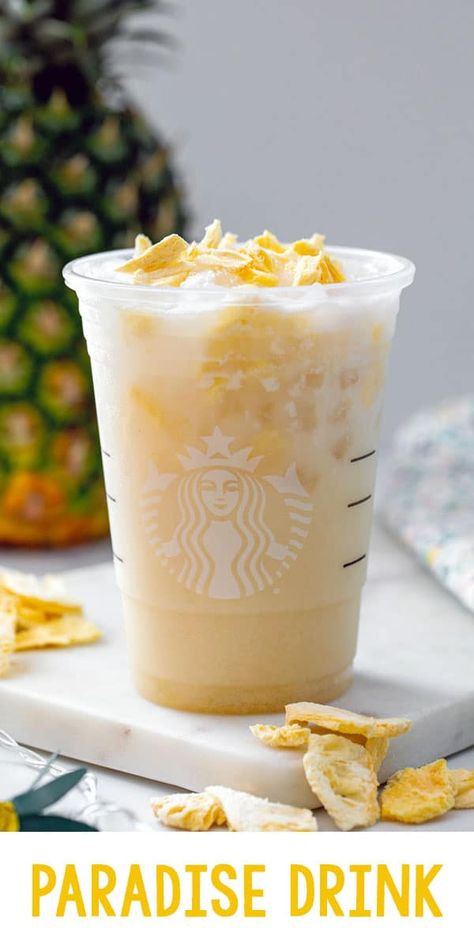 Paradise Drink Starbucks, Pineapple Passionfruit Refresher, Starbucks Paradise Drink, Paradise Drink, Copycat Drink Recipes, Coconut Milk Drink, Drink Starbucks, Baking Lessons, Pineapple Syrup