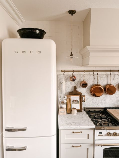 Thistle Harvest: Our Kitchen Renovation Reveal With Smeg / Pt. 2 Brick Veneer Panels, Old Mill Brick, Ilve Range, White Fridges, Smeg Fridge, White Farmhouse Sink, Kitchen Appliance Packages, Brick Veneer, Easy Home Decor