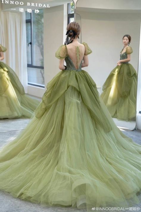 Colorful Princess Dress, Debut Gowns Green, Green Princess Dress Fairytale, Sage Green Ball Gown, Sage Green Quinceanera Dresses, Green Princess Dress, Debut Gowns, Green Ball Gown, Debut Dresses