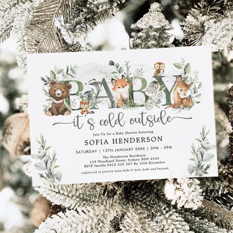 Winter Woodland Baby Shower Ideas, January Baby Shower, Winter Woodland Animals, Winter Baby Shower Themes, January Baby, Eucalyptus Watercolor, Winter Shower, Forest Baby Showers, Soft Sage Green