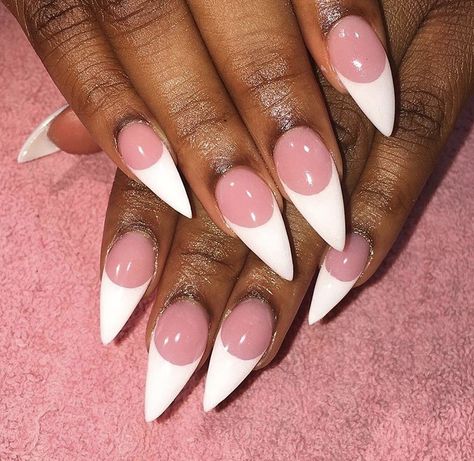 Stiletto French Tip Nails, Stiletto French Tip, White Tip Acrylic Nails, Almond Acrylic, Dragon Claw, Almond Acrylic Nails, White Tip, Tip Nails, Glam Nails