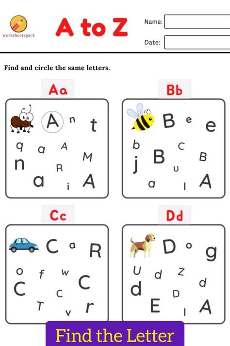 Identify Alphabet Worksheet, Identify Alphabet Activities, Find Letter A Worksheet, Uppercase And Lowercase Worksheet, Find Alphabet Worksheet, Letter Find Worksheets Free Printables, Identify Letters Activities, Find The Letter Free Printables, Identifying Letters Activities