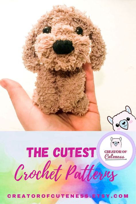 The cutest and fluffiest Cockapoo! The perfect gift for any pet worker or dog lover! These Cockapoo can be made into baubles or bag charms to carry the cuteness with you! Who wouldn’t want their own crochet dog!  #cockapoo #crochetpet #amigurumipattern  Follow on Insta: @creatorofcuteness Cockapoo Crochet Pattern, Cockapoo Dog, Baby Stuffed Animals, Yarn For Sale, Knitted Cat, Stuffed Animal Cat, Gnome Patterns, Bag Charms, Crochet Dog