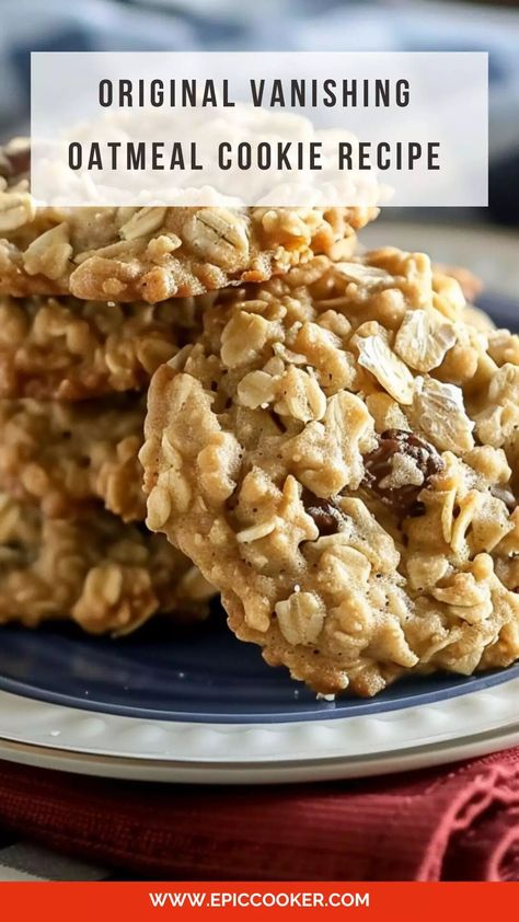 Original Vanishing Oatmeal Cookie Recipe – Epic Cooker Vanishing Oatmeal Cookies Quaker, Quaker Oatmeal Cookies Recipes, Quacker Oats Oatmeal Cookies, Quacker Oatmeal Cookies, Old Fashion Oatmeal Cookies Quaker, Original Oatmeal Cookie Recipe, Original Quaker Oatmeal Cookie Recipe, Oatmeal Cookie For One, Quaker Oats Oatmeal Cookies