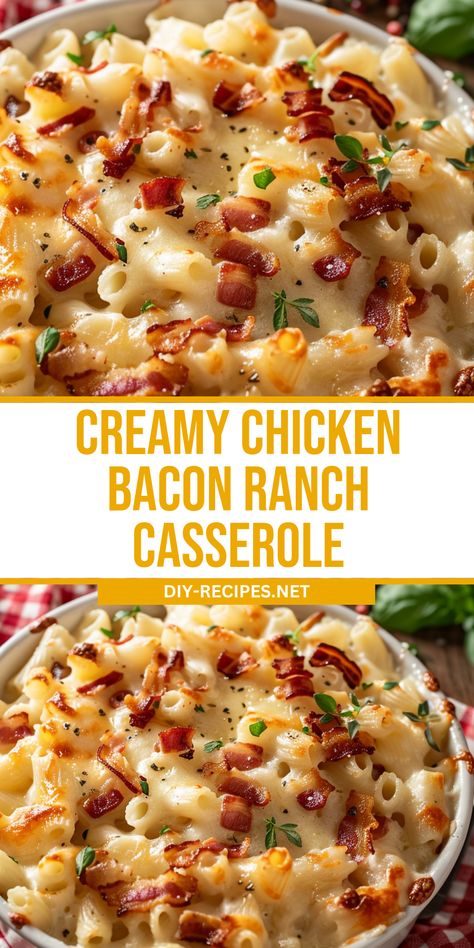 Try this creamy Chicken Bacon Ranch Casserole! Alfredo pasta sauce, ranch dressing, and lots of cheese make it a hit for dinner. Bacon Ranch Casserole, Chicken Delight, Meat Board, Recipe Keeper, Ranch Casserole, Chicken Bacon Ranch Casserole, Chicken Ranch, Ranch Pasta, Pok Pok