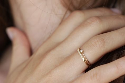 Diamond Wedding Set with a Pave Wedding Band Everyday Diamond Ring, Tiny Diamond Ring, Small Engagement Rings, Dainty Diamond Ring, Dainty Wedding Ring, Dainty Engagement Rings, Engagement Ring Rose Gold, Simple Engagement Rings, Pave Diamond Ring