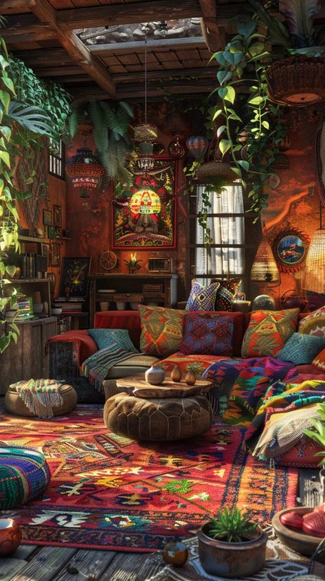 51+ Stylish Bohemian Living Room Ideas - DecorWithEva Bohemian Living Room Ideas, Hippie Living, Crazy House, Bohemian Living Rooms, Zen Room, Restroom Decor, Bohemian House, Furniture Classic, Interiors Dream