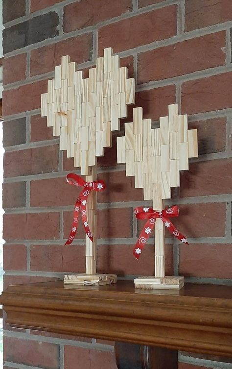 Jenga Block Crafts Valentines, Tumbling Tower Block Crafts, Valentine Crafts To Sell, Jenga Block Crafts, Jenga Crafts, Valentine Wood Crafts, Valentines Day Crafts, Crafts Valentines, Diy Valentines Day Wreath