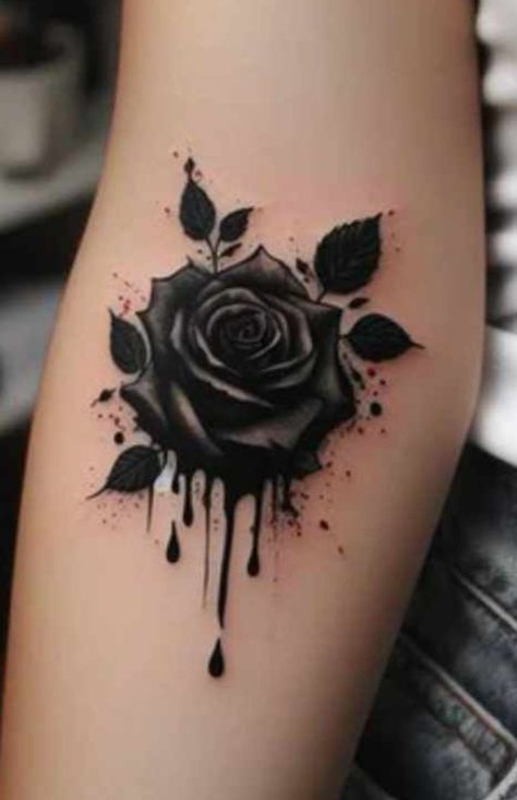 Black Rose Wrist Tattoo, Black Rose And Butterfly Tattoo, Creepy Rose Tattoo, Inner Bicep Cover Up Tattoo, Hip Tattoos Women Cover Up, Dark Rose Tattoo Cover Up, Tattoo Cover Up Ideas For Women Chest, Upper Arm Cover Up Tattoos For Women, Black Coverup Tattoo