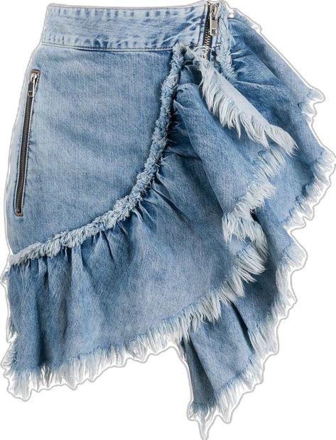 Denim Ruffle Skirt Outfit, Recycled Denim Fashion, Reworked Denim Skirt, Denim Ruffle Skirt, Fancy Jeans, Fashion Sustainability, Ropa Upcycling, Reworked Denim, Sac Diy