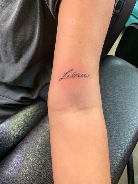 Libra Word Tattoo, Libra Writing Tattoo, Libra Tattoo Ideas For Women Minimalist, Libra Tattoo Aesthetic, Libra Tatoos Ideas, Libra Tattoo Ideas For Women, October Tattoo, Libra Tattoos, Libra Tattoo Ideas