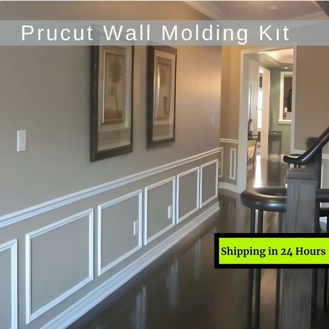 Wall Trims For Living Room, Painted Moldings And Trim, Accent Wall Molding, Wall Moulding Panels, Wainscoting Kits, Accent Wall Panels, Chair Rail Moulding, Wainscoting Styles, Chair Rail Molding