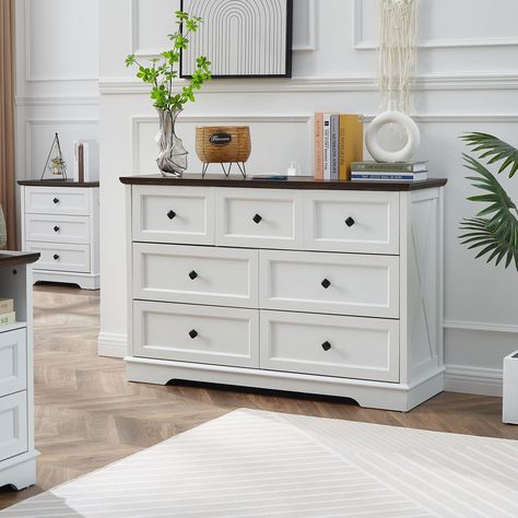 White Dressers Bedroom Modern, Dresser Farmhouse, White Dresser Bedroom, Cabinet For Living Room, Farmhouse Dresser, Chest Of Drawer, Wood Drawer, 7 Drawer Dresser, Dresser Chest