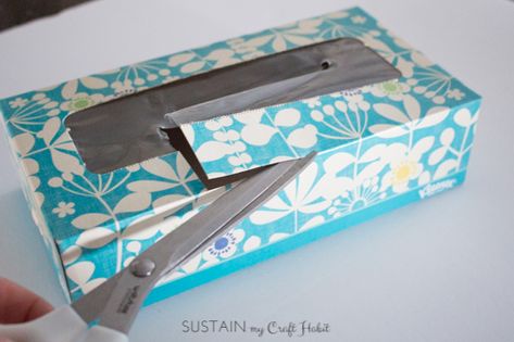 Upcycling a Tissue Box into a DIY Decorative Storage Box – Sustain My Craft Habit Cheap Diy Organization Ideas, Cheap Diy Organization, Kleenex Box Crafts, Storage Upcycle, Paper Flower Basket, Sewing Upcycling, Homemade Pinata, Tissue Box Crafts, Plastic Bag Storage