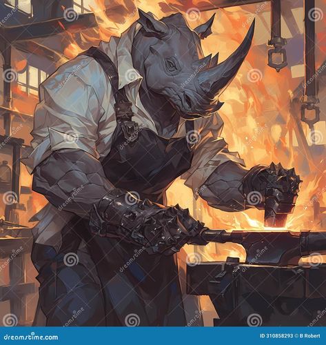 Crafty Rhino: Artisanal Forge Mastery Stock Illustration - Illustration of focus, setting: 310858293 Rhinoceros Drawing, Rhino Warrior, Rhino Drawing, Rhino Art, Inktober Ideas, Warrior Drawing, Abstract Animal Art, Artisanal Design, Abstract Animals