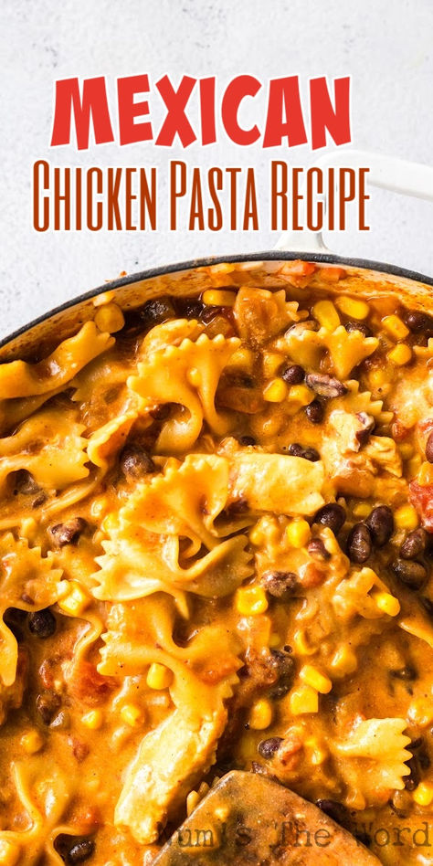 Mexican Chicken Pasta is an easy one pot meal that your whole family will love! It comes together quickly, tastes delicious, and is perfect for any busy weeknight meal! #numstheword #mexicanchickenpasta #mexicanchickenpastarecipe #mexicanchickenpastarecipes #chickenmexicanpasta #mexicanpastachicken #tacochickenpasta #blackbeanchickenpasta #chickensalsapasta #salsapasta #salsachickenpasta #onepotmexicanchicken