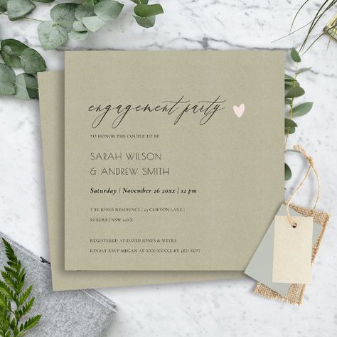 SIMPLE ELEGANT GOLD KRAFT TYPOGRAPHY Engagement Invitation Calligraphy Heart, Retro Wedding Invitations, Contemporary Bride, Elegant Calligraphy, Wedding Party Supplies, Engagement Invitations, Retro Wedding, Modern Invitation, Engagement Party Invitations