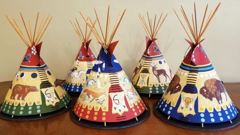 Tipi Accent Lamps | Pam Lewis Design Teepee Designs Native American, Native American Crafts For Adults, Teepee Craft, Teepee Art, Southwest Art Paintings, Teepee Pattern, Native Decor, Indian Teepee, Canvas Teepee