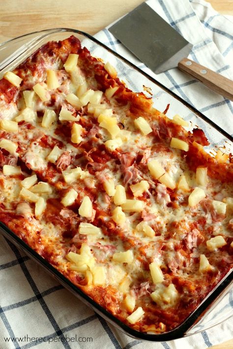 Hawaiian Lasagna -- a super simple and comforting 5 ingredient supper! Hawaiian Food, Main Course Recipes, Pasta Dish, 5 Ingredient, Casserole Dish, Main Meals, Main Dish Recipes, High Tea, Yummy Recipes