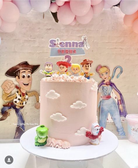 Girls Toy Story Birthday Party Ideas, Toy Story Birthday Party Ideas 3 Girl, Boho Toy Story Cake, Two Infinity And Beyond Birthday Pink, Pink Toy Story Cake, Girls Toy Story Birthday Party, Girl Toy Story Party, Toy Story Girl Birthday, Pink Toy Story Party