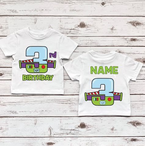 First Birthday Toy Story, Buzz Lightyear Shirt, Buzz Lightyear Birthday Party, 3rd Birthday Party For Boy, Buzz Lightyear Party, Baby Boy Birthday Themes, Buzz Lightyear Birthday, 3rd Birthday Shirt, 1st Birthday Shirt