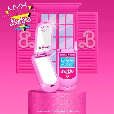 Flip Phone Mirror, Barbie Flip Phone, Nyx Barbie, Barbie Mirror, Barbie The Movie 2023, Makeup Barbie, Beauty 2023, Barbie The Movie, Movie Makeup