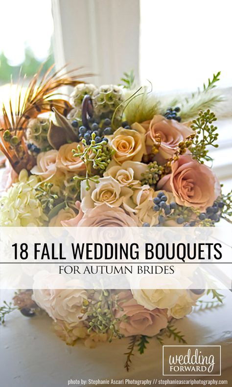 18 Fall Wedding Bouquets For Autumn Brides ❤ Fall has perhaps the greatest palette for your wedding flowers! See our gallery of fall wedding bouquets for more inspiration! See more: http://www.weddingforward.com/fall-wedding-bouquets/ #weddings #bouquets Diy Fall Bouquet Wedding, Fall Hydrangea Bouquet, Autumn Wedding Bouquet October, November Wedding Flowers In Season, Wedding Bouquets Bride Fall, Autumn Wedding Flowers October Bridal Bouquets, Fall Florals Wedding, Fall Wedding Bouquets September, Fall Wedding Bouquets November