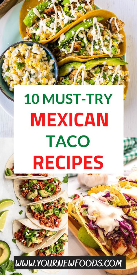 10 Most Popular Mexican tacos, you will learn how to make Mexican tacos here. Amazing Birria, chicken, beef, fish, shrimp, vegan, and street tacos. Here are 10 of the best we have found and put together for you. Stunning Mexican Tacos recipes for you to make at home whether you are hosting a party, watching the Super Bowl, or entertaining. Why not make these Mexican Tacos when having a BBQ, they are also perfect for family meals, holidays & all year round. Which will be your favorite? Dinner Party Tacos, Delicious Taco Recipes, Best Street Tacos Recipe, Home Made Tacos Recipes, Authentic Mexican Tacos Beef, Beef Taco Ideas, Different Kinds Of Tacos, Gourmet Tacos Recipes, Mexican Style Tacos