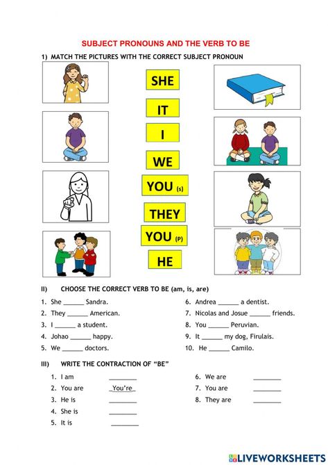 To Be Worksheet, Live Worksheet, Verbo To Be, Verb To Be, Present Tense Verbs, Mathematics Worksheets, Personal Pronouns, Basic English, Present Tense